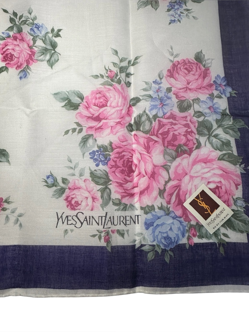 Yves Saint Laurent NWOT 100% Silk Pink and Blue Floral Print Neckerchief - Picture 2 of 8